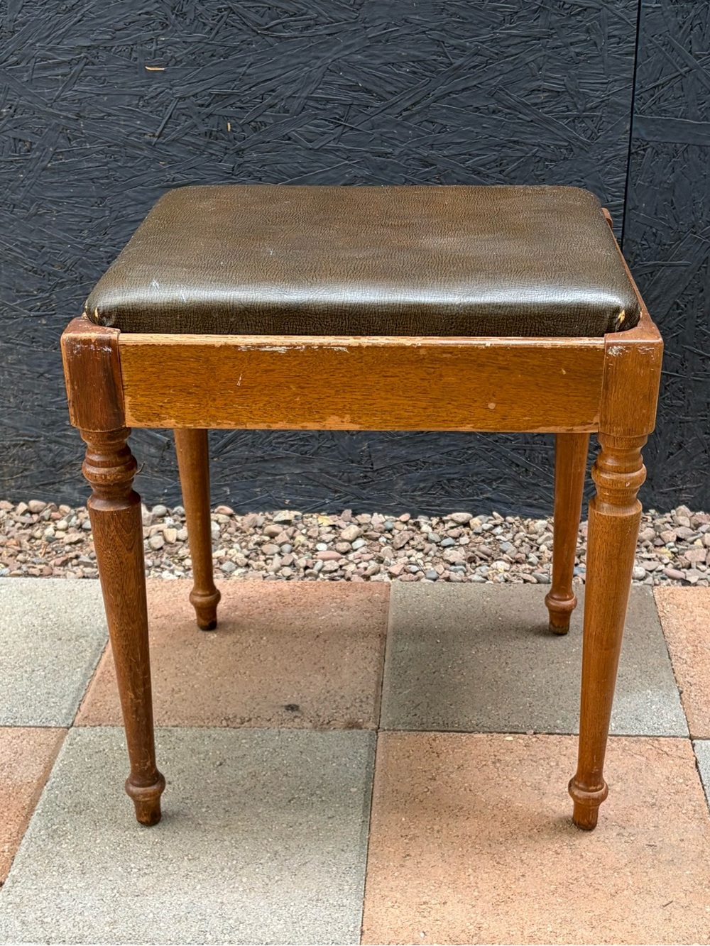 Vintage Singer Sewing Stool Brown Wood & Brown Vinyl VTG Grandmacore Retro Boho